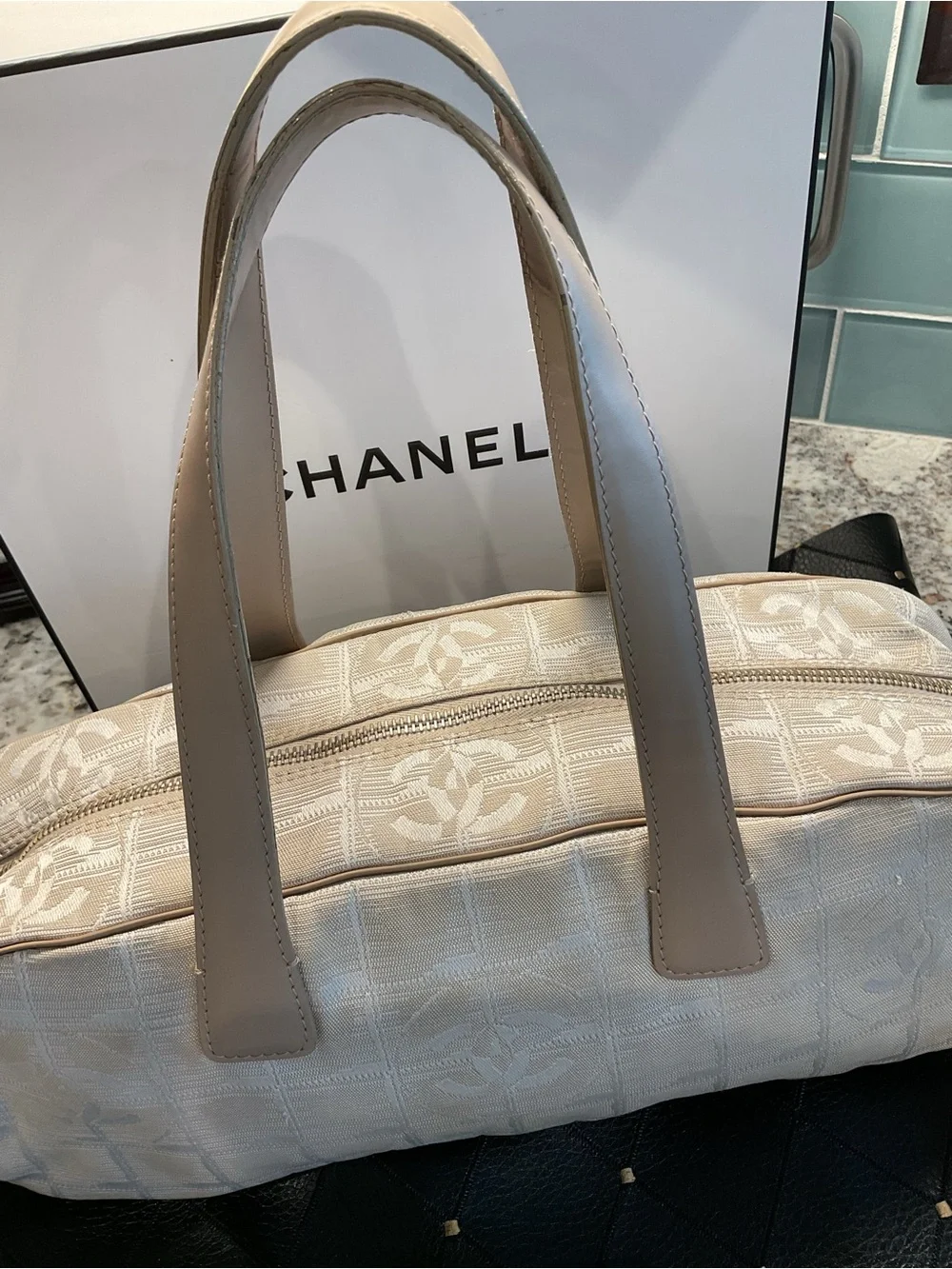 CHANEL 2003 TRAVEL LINE BEIGE BOWLER BAG